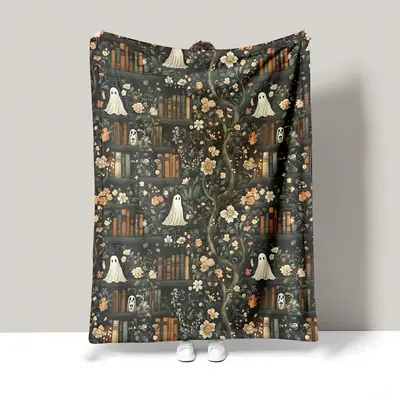 The Haunted Library Flannel blanket, Suitable for Bed, Sofa, Camping and Travel, Durable and Comfortable Decorative Shawl and...