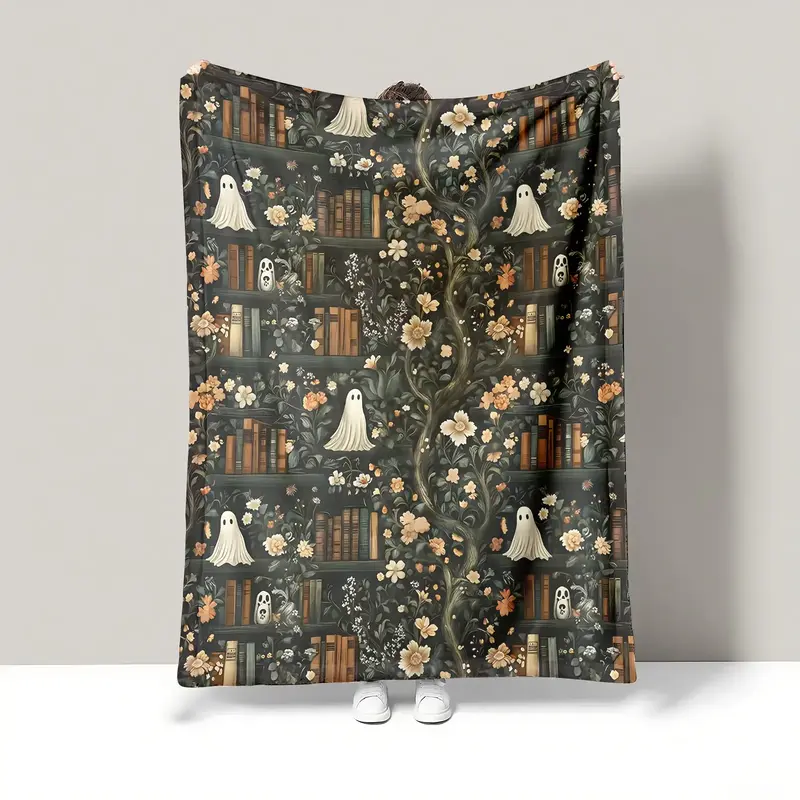 The Haunted Library Flannel blanket, Suitable for Bed, Sofa, Camping and Travel, Durable and Comfortable Decorative Shawl and...