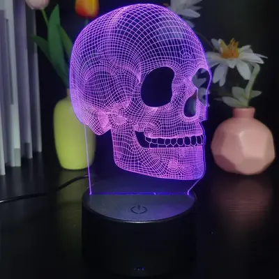 Creative 3D Skull Design Colorful Night Light, USB Powered Halloween Themed Smart Touch Control Desktop Atmosphere Light, De...
