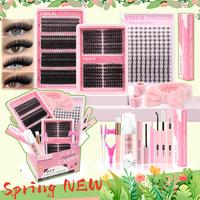 Mixed Length Individual False Eyelash Clusters Kit, 3 Boxes Natural Look Eyelash Extensions with Glue & Tweezers & Glue Remov...