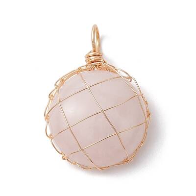Natural Rose Quartz Copper Wire Wrapped Pendants