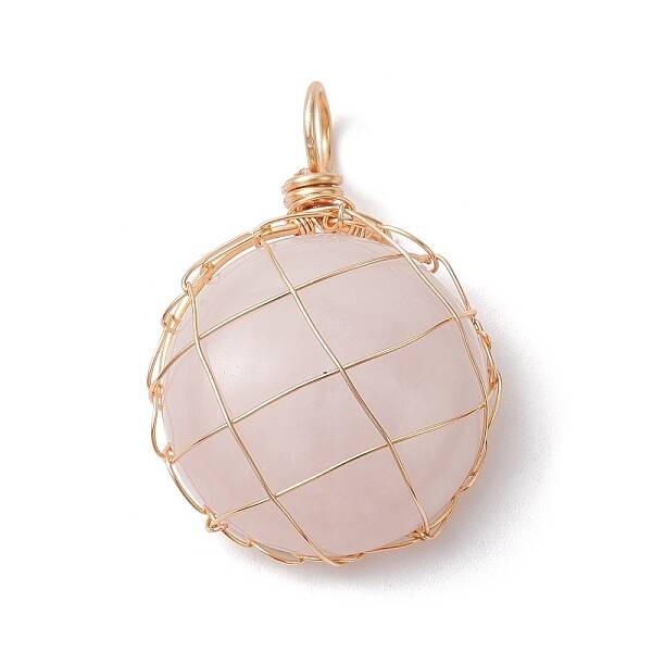 Natural Rose Quartz Copper Wire Wrapped Pendants