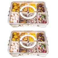 Divided Serving Tray with Lid and Handle - Snackle Box Charcuterie Container for Portable Snack Platters - Clear Organizer fo...