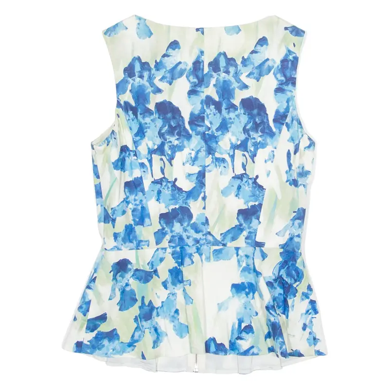 KAREN MILLEN Womens Printed Blouse Blue 1/2 Zip Sleeveless Floral UK 8
