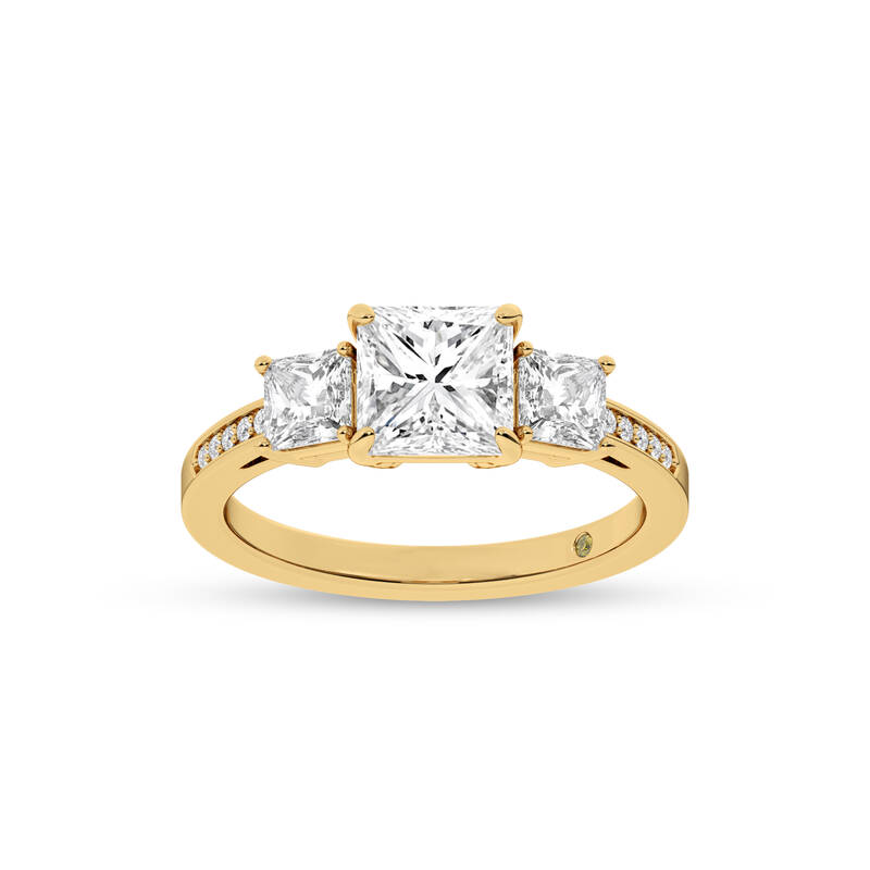 Sydney Three Stone Quarter Coverage Princess Cut Lab Diamond Engagement Ring | 10K Yellow Gold 5 CT. TW.