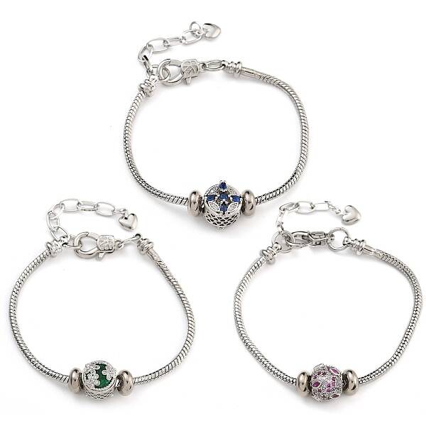 Brass Micro Pave Cubic Zirconia European Bracelets