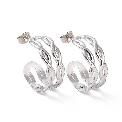 Non-Tarnish 304 Stainless Steel Double Layer C-shape Stud Earrings