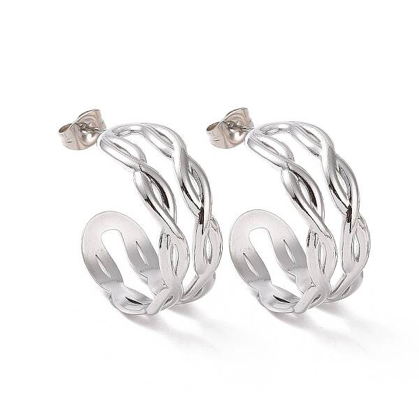 Non-Tarnish 304 Stainless Steel Double Layer C-shape Stud Earrings