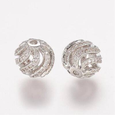 Brass Micro Pave Cubic Zirconia Beads