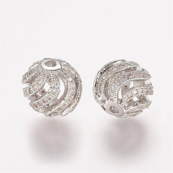 Brass Micro Pave Cubic Zirconia Beads