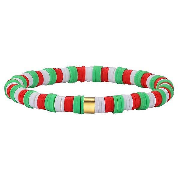 Polymer Clay Heishi Surfer Stretch Bracelet with 304 Stainless Steel Beaded