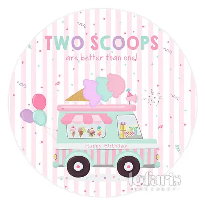 Aperturee Circle Ice Cream Van Stripe 2Nd Happy Birthday Backdrop | Custom Birthday Backdrops | Birthday Back Drop | Birthday...