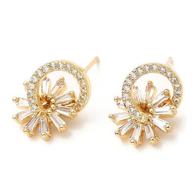 Rack Plating Brass Ring with Flower Stud Earrings with Cubic Zirconia