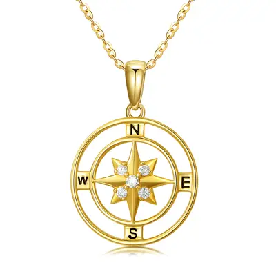 14K Gold Diamond Compass Pendant Necklace