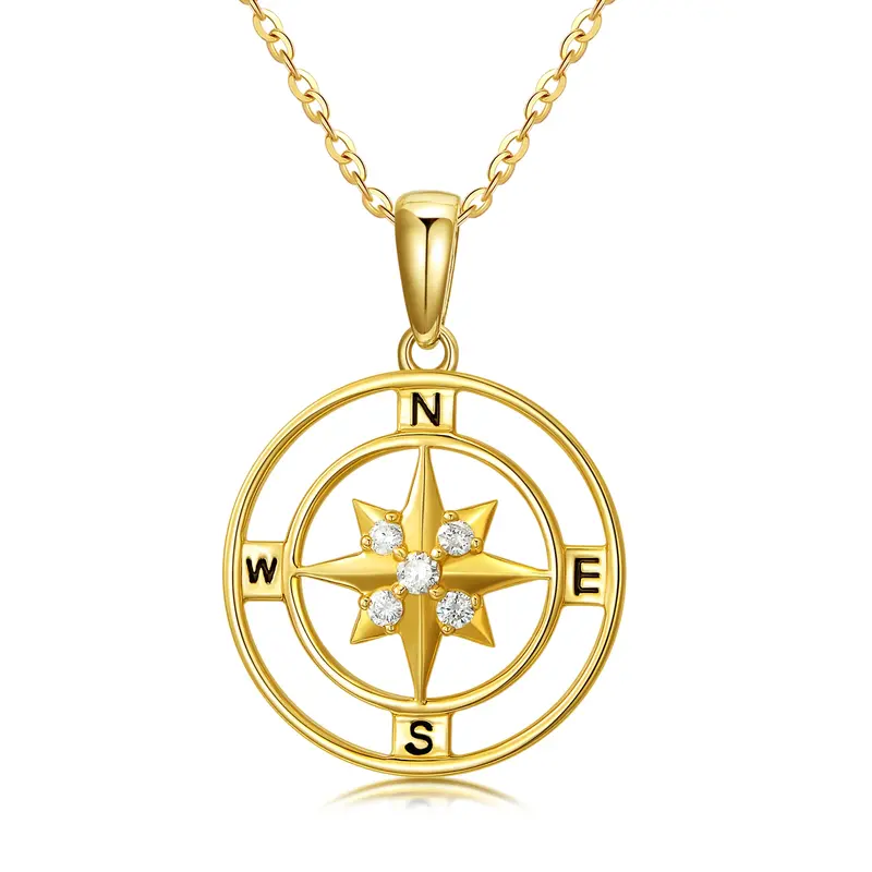 14K Gold Diamond Compass Pendant Necklace