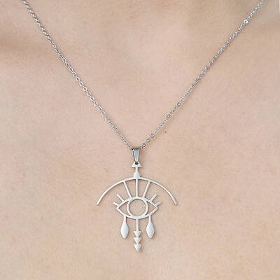 Non-Tarnish 201 Stainless Steel Hollow Eye Pendant Necklace