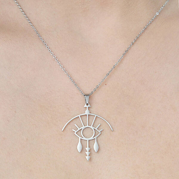 Non-Tarnish 201 Stainless Steel Hollow Eye Pendant Necklace