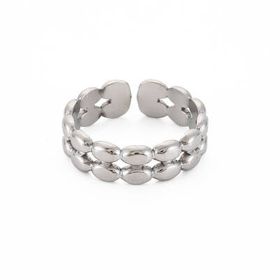Non-Tarnish 304 Stainless Steel Oval Wrap Open Cuff Ring for Women
