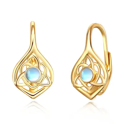 18K Gold Moonstone Celtic Knot Hoop Earrings
