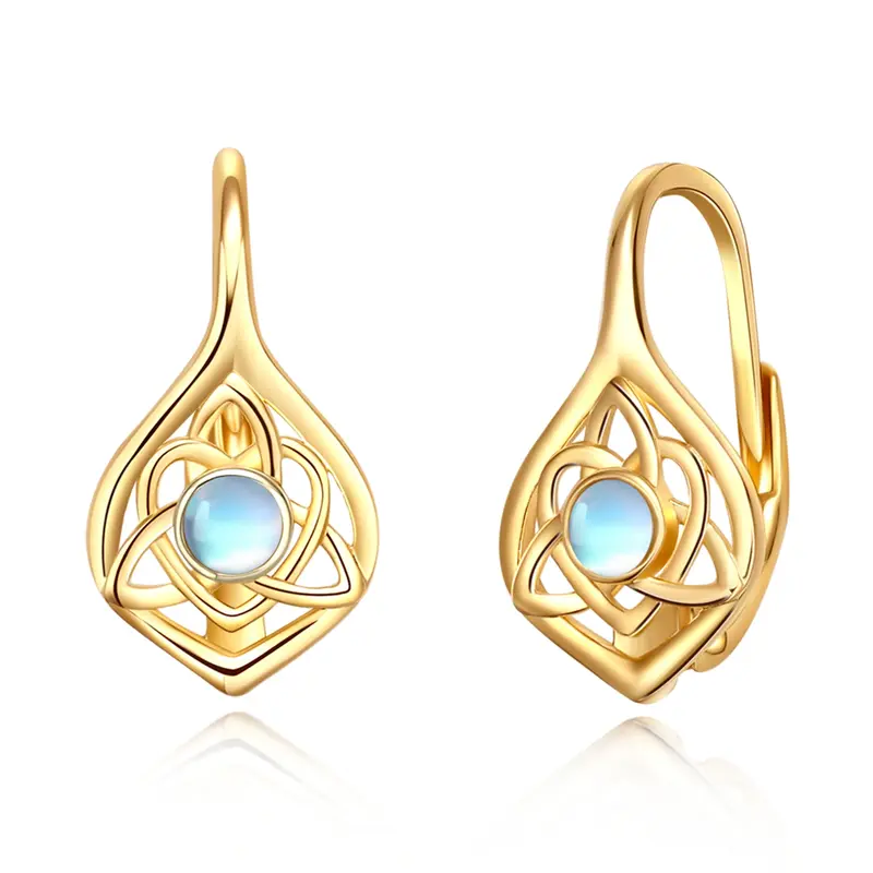 18K Gold Moonstone Celtic Knot Hoop Earrings