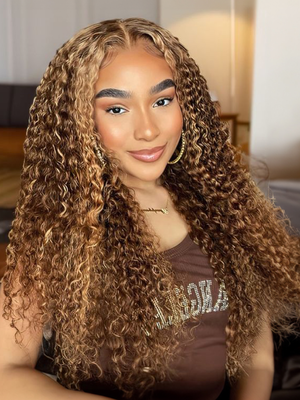 [16in=$137.87] 13x4 Lace Front Honey Blonde Highlights Beginner Favorite Jerry Curly Hair 150% Density