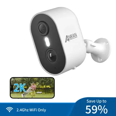 ANRAN 2K Battery Security Camera,Home Wireless Cameras,PIR Motion Detection,Support 2.4Ghz Wi-Fi,Two-Way Talk,Spotlight Siren...