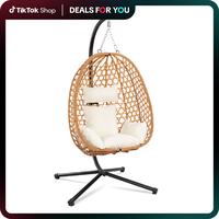 [Outdoorfun] Egg Swing Chair – Wicker Design, Perfect for Indoor and Outdoor Use, Supports Up to 350LB, Includes Cushion fo...