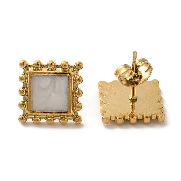 Ion Plating(IP) 304 Stainless Steel Square Stud Earrings