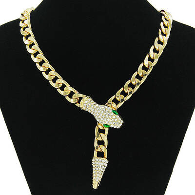 Alloy Rhinestone Snake Cuban Link Chain Necklaces for Women