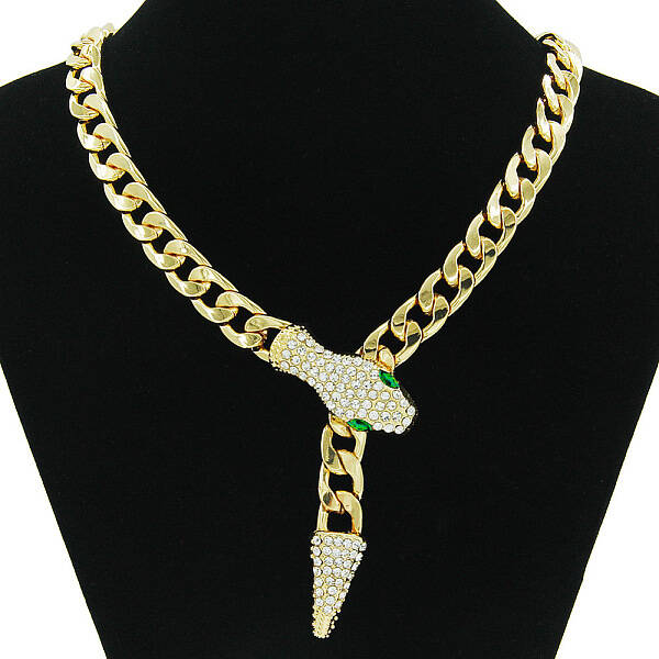 Alloy Rhinestone Snake Cuban Link Chain Necklaces for Women
