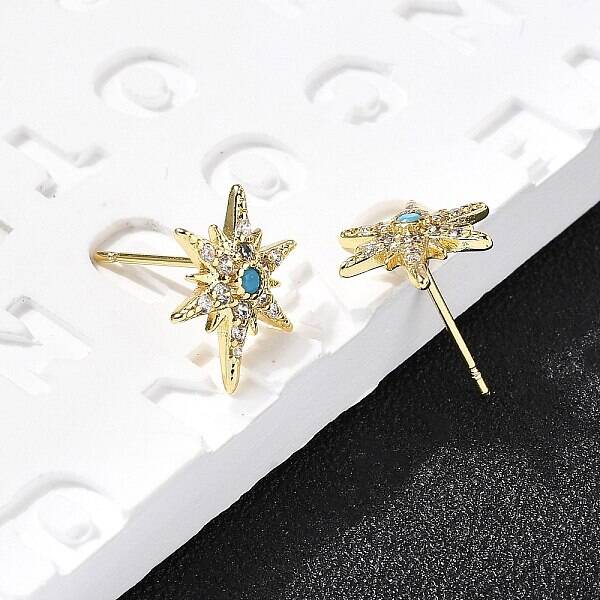 Star Brass Micro Pave Cubic Zirconia Ear Studs