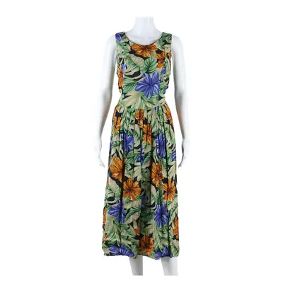 S.L. FASHIONS Womens A-Line Dress Green Floral Sleeveless Long UK 10