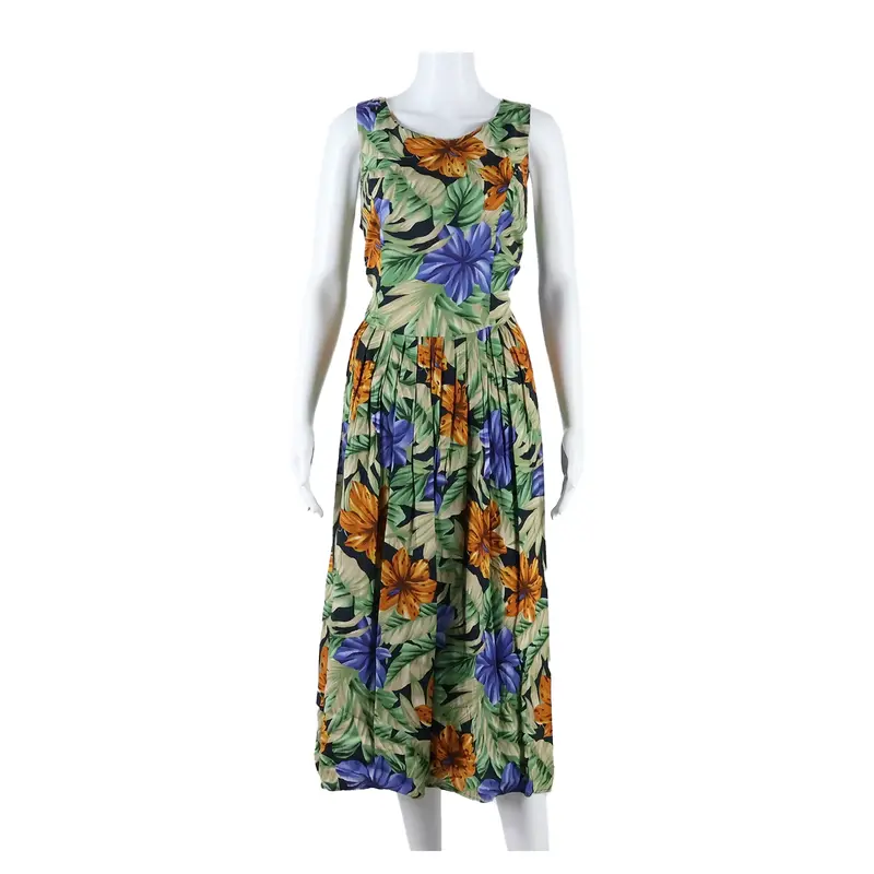 S.L. FASHIONS Womens A-Line Dress Green Floral Sleeveless Long UK 10