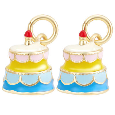 Beebeecraft 1 Box 6Pcs Birthday Cake Charms Real 18K Gold Plated Brass Enamel Food Dessert Pendant Charms for DIY Bracelet Je...