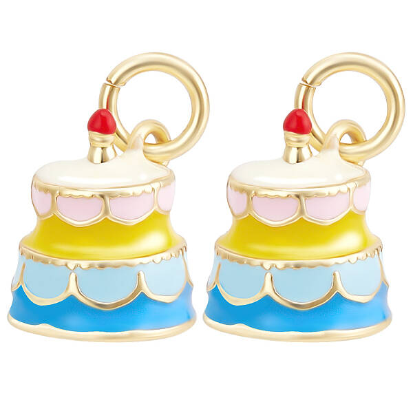 Beebeecraft 1 Box 6Pcs Birthday Cake Charms Real 18K Gold Plated Brass Enamel Food Dessert Pendant Charms for DIY Bracelet Je...