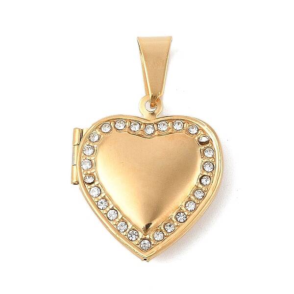 304 Stainless Steel Rhinestone Locket Pendants