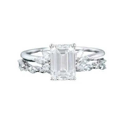 10K White Gold Emerald Cut Moissanite Couple Bridal Set