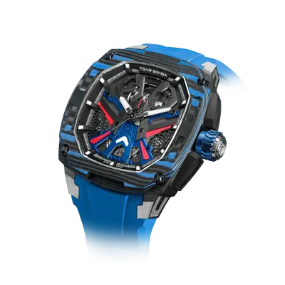 TSAR BOMBA Men's Swiss Automatic Watch | Blue | Titanium & Carbon Fiber | Interchangeable Modular | 10ATM Waterproof | Dark M...