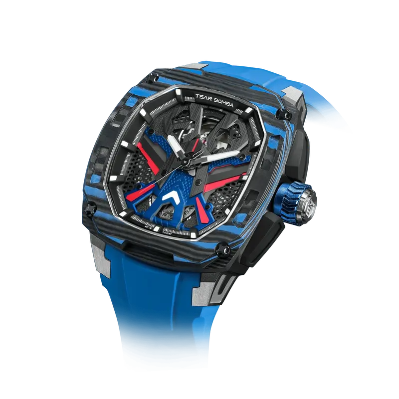 TSAR BOMBA Men's Swiss Automatic Watch | Blue | Titanium & Carbon Fiber | Interchangeable Modular | 10ATM Waterproof | Dark M...