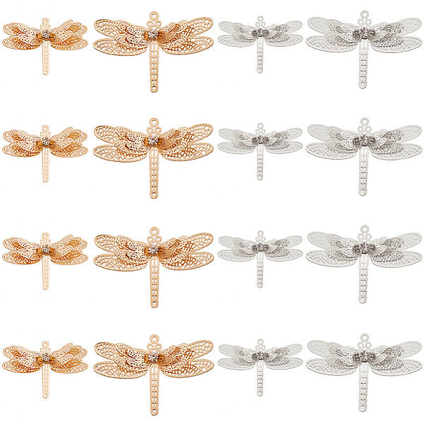 16Pcs 4 Style Brass Filigree Joiners Links Sets