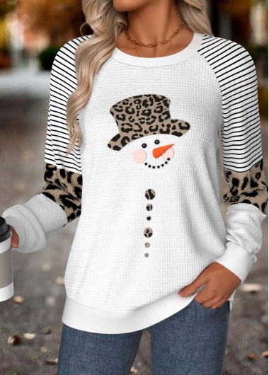 Modlily White Tummy Coverage Snowman Print Long Sleeve Sweatshirt - S