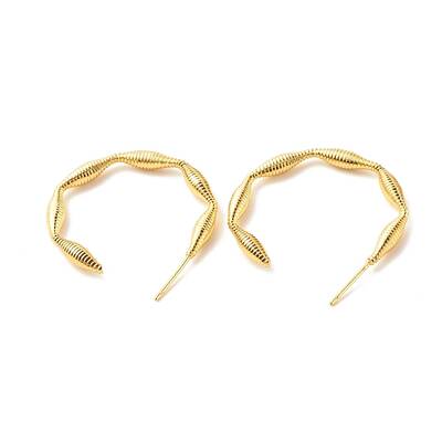 Brass Screw Textured C-shape Stud Earrings