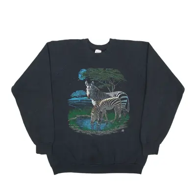 FRUIT OF THE LOOM Zebra Sweatshirt Black 90s Mens XL
