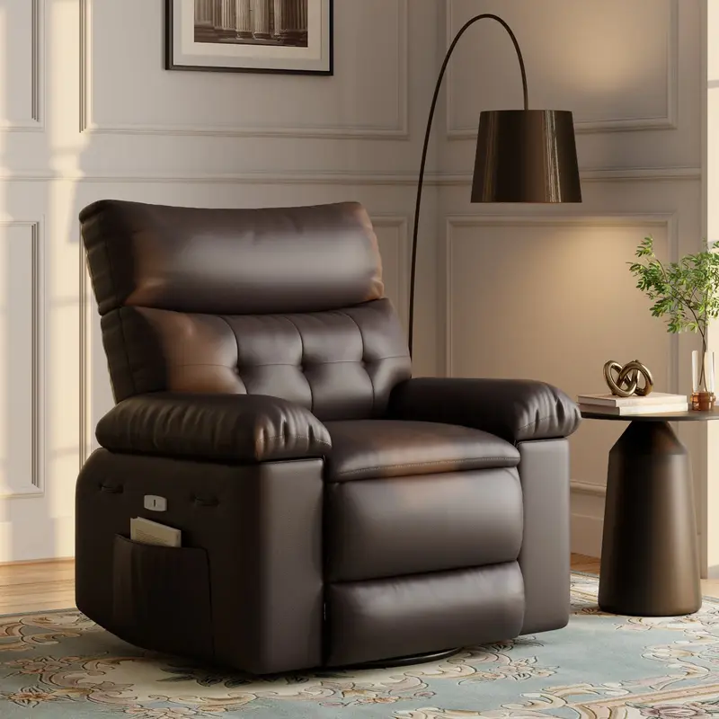 Garvee Oversized Wide Rocker Swivel Recliner Chair - PU Leather Manual Recliner for Adults, Large Nursery Chair Lazy Recliner...