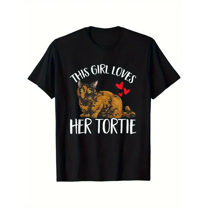 This Girl Loves Her Tortie Cat-Themed T-Shirt - Graphic T-Shirt - Unisex, 100% Cotton, Crew Neck, Short Sleeve, Casual Fit,...