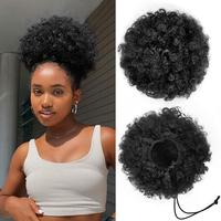 Afro Puff Drawstring Ponytail for Black Women, Short Kinky Curly Afro Ponytail Synthetic Hair Puffs, Premium Black Afro Bun D...