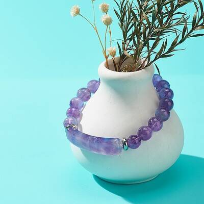 Natural Amethyst Beaded Stretch Bracelet