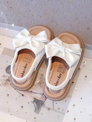 Toddler Girl's Colorblock Bowknot Design Flat Sandals, Casual Comfortable Sandals for Summer, Lightweight Breathable Shoes fo...