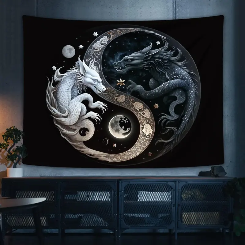 Yin and Yang Symbol Dragon Pattern Tapestry, Wall Hanging Decoration for Home Living Room Bedroom, Summer Decor 2024 Cool Bed...