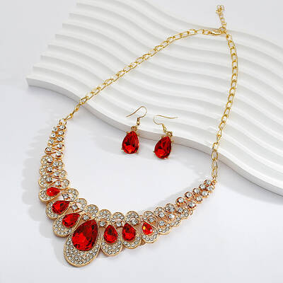 Alloy Rhinestone Bib Necklaces & Dangle Earrrings Sets for Women